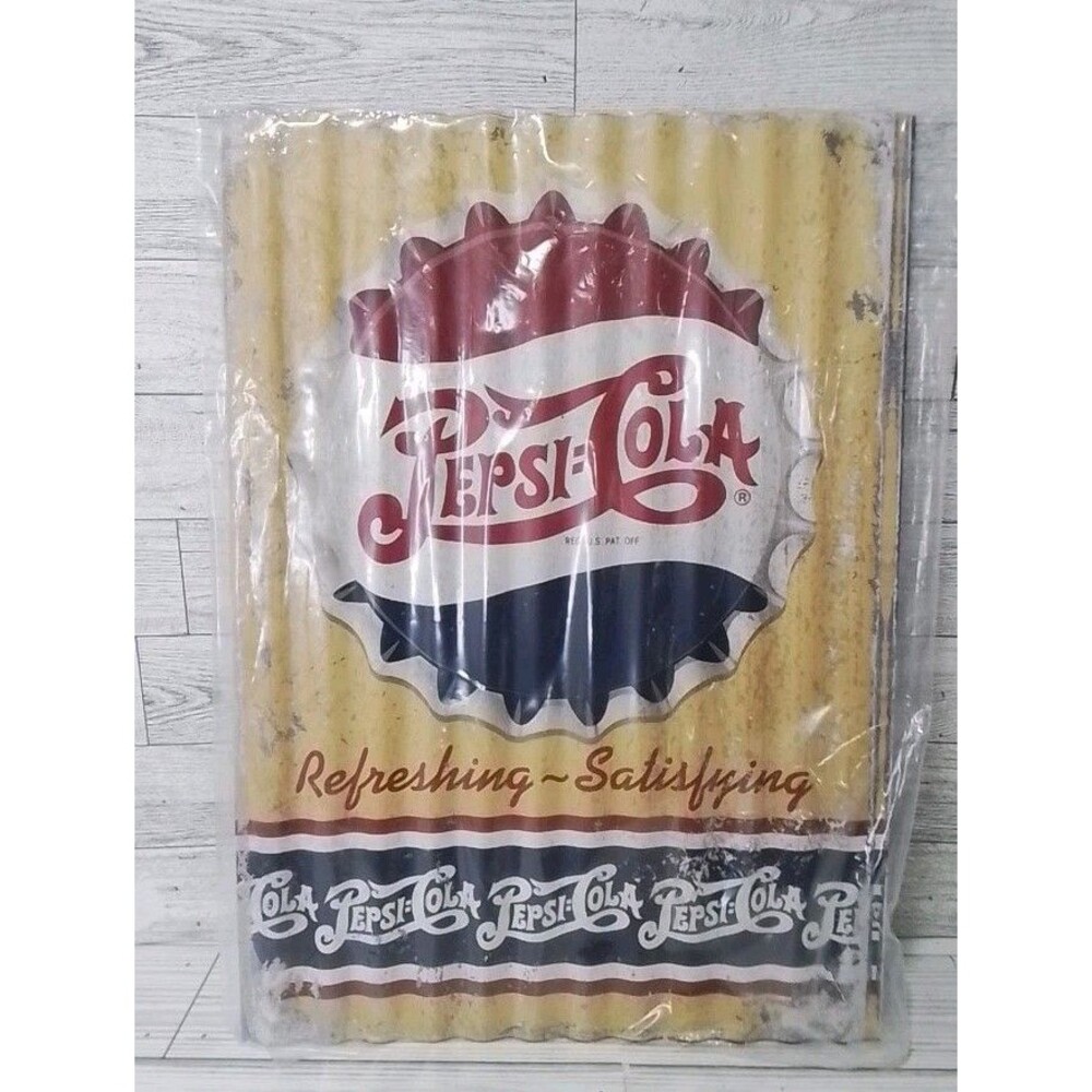 Pepsi Cola Soda Bottle Cap Refreshing Satisfying Corrugated Metal Sign Repro